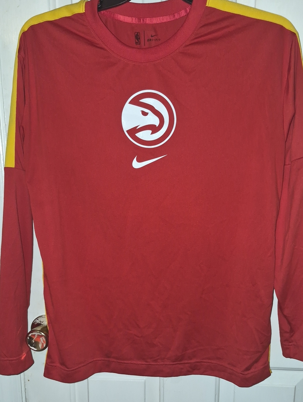 Nike Red and Yellow Atlanta Hawks Shooting Warm Up Shirt Size M